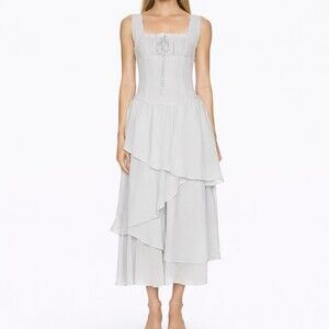 Free People In My Dreams Midi Smocked Asymmetrical Tie Tiered Dress Medium